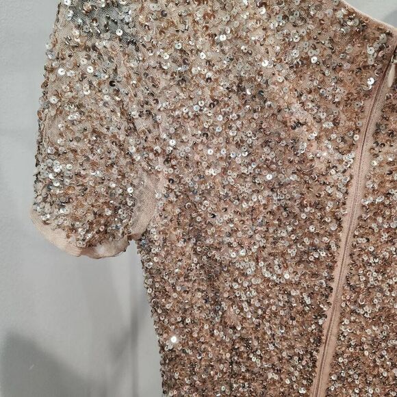 Short Sleeve Maxi Tulle Dress with Sequins in Muted Blush 6 - Picture 5 of 7